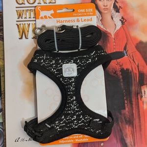 SimplyCat Cat One Size Harness and Leash Black and White